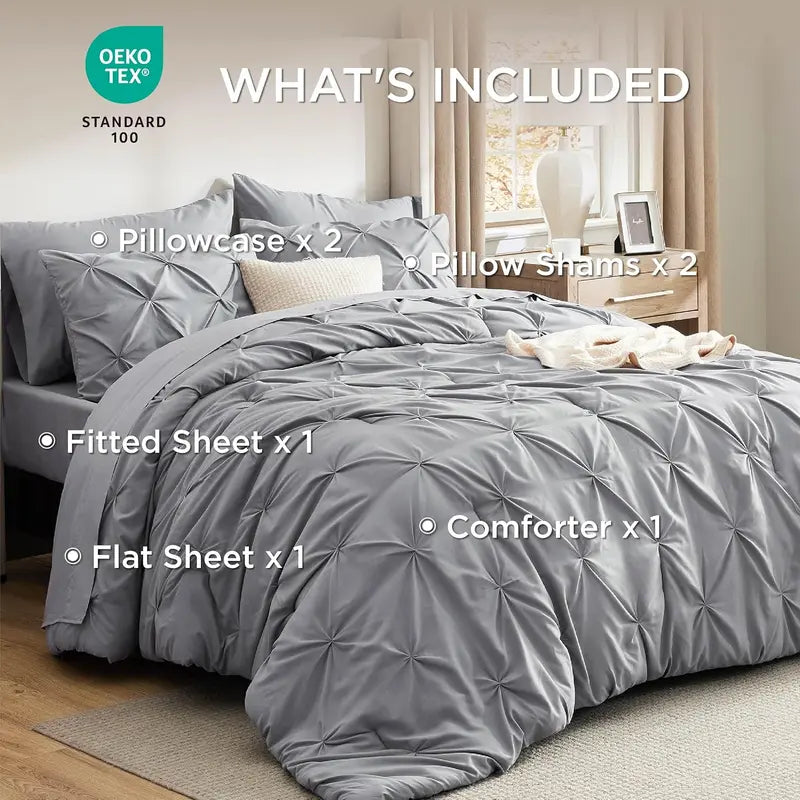 Multi Color Pintuck Comforter Set, Cloud-Like Ultra Soft Breathable All Season Luxury Bedroom Bedding 4/7 Pieces