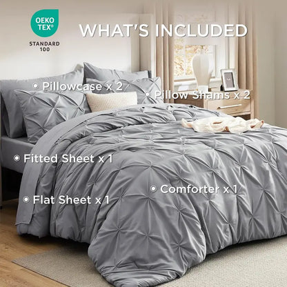 Multi Color Pintuck Comforter Set, Cloud-Like Ultra Soft Breathable All Season Luxury Bedroom Bedding 4/7 Pieces