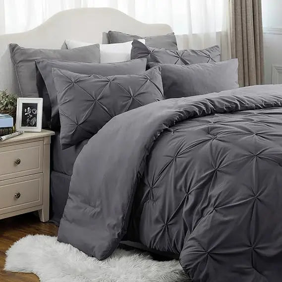 ☁️ 7-Piece King Size Pintuck Comforter Set, All-Season, Ultra-Soft, Machine Washable, Hotel Quality