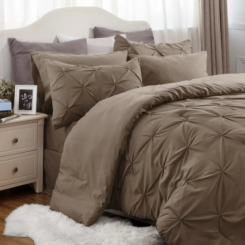 Multi Color Pintuck Comforter Set, Cloud-Like Ultra Soft Breathable All Season Luxury Bedroom Bedding 4/7 Pieces