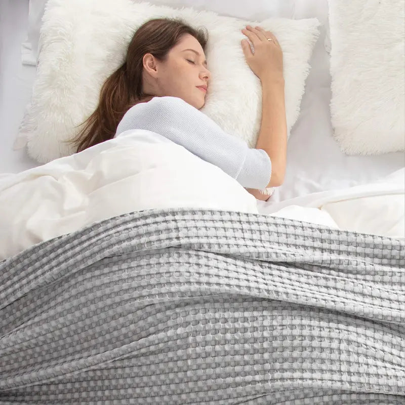 ❄️Cooling Bamboo Waffle Blanket - Soft Breathable Throw for Hot Sleepers