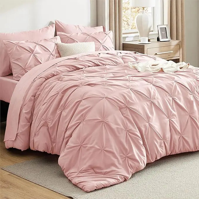 Multi Color Pintuck Comforter Set, Cloud-Like Ultra Soft Breathable All Season Luxury Bedroom Bedding 4/7 Pieces