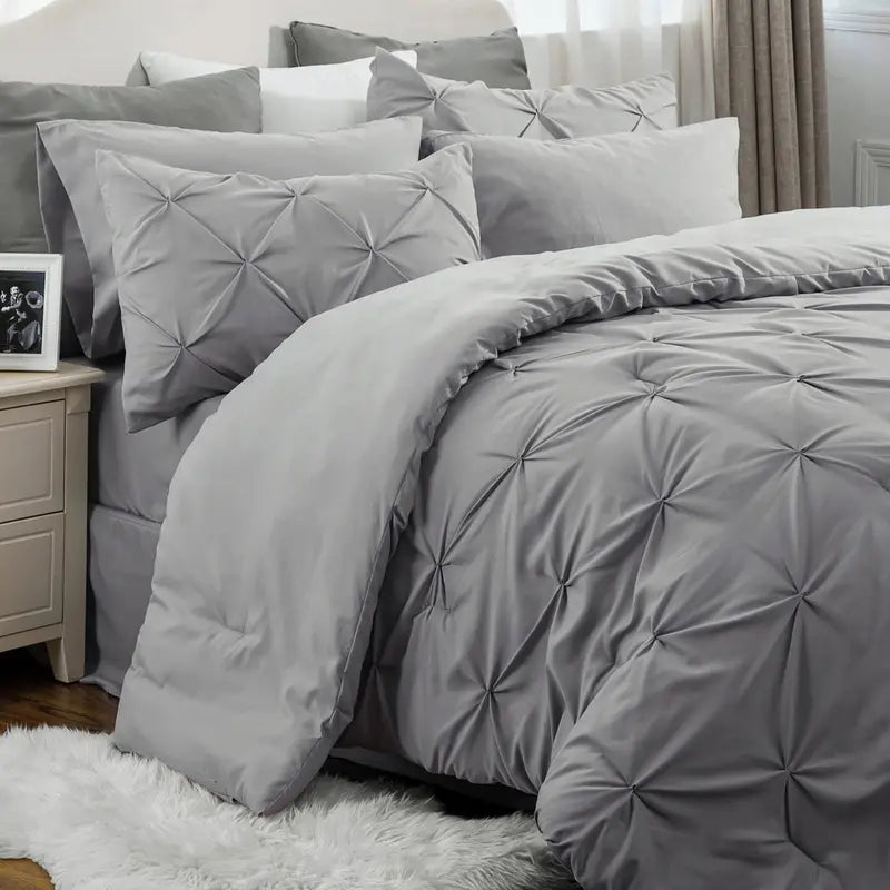 Multi Color Pintuck Comforter Set, Cloud-Like Ultra Soft Breathable All Season Luxury Bedroom Bedding 4/7 Pieces