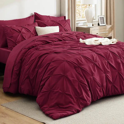 ☁️ 7-Piece King Size Pintuck Comforter Set, All-Season, Ultra-Soft, Machine Washable, Hotel Quality