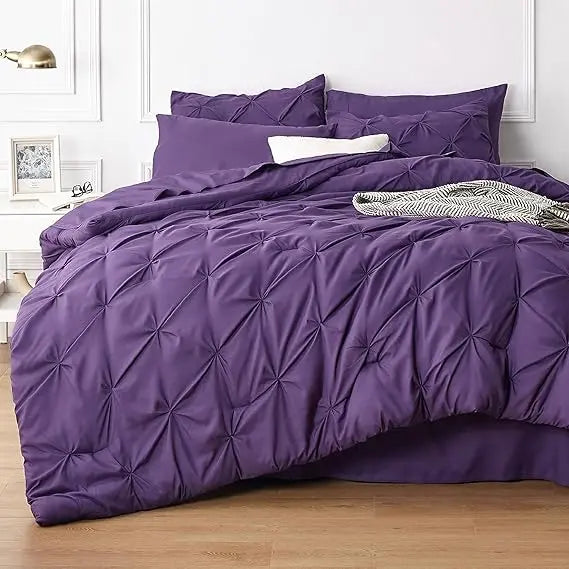 ☁️ 7-Piece King Size Pintuck Comforter Set, All-Season, Ultra-Soft, Machine Washable, Hotel Quality