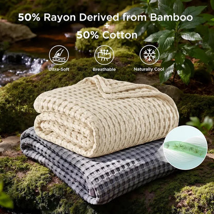 ❄️Cooling Bamboo Waffle Blanket - Soft Breathable Throw for Hot Sleepers