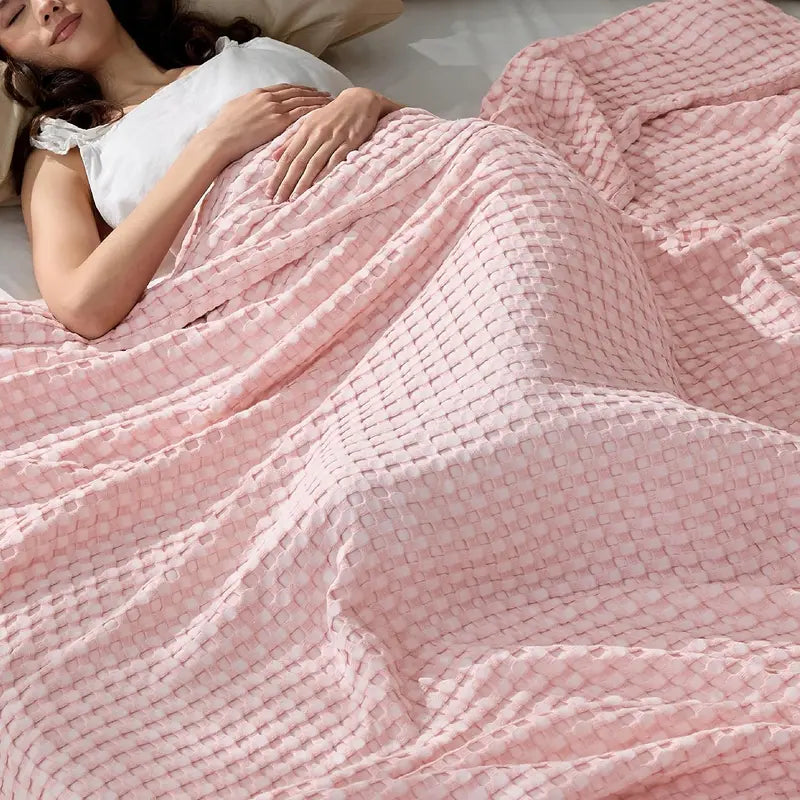 ❄️Cooling Bamboo Waffle Blanket - Soft Breathable Throw for Hot Sleepers