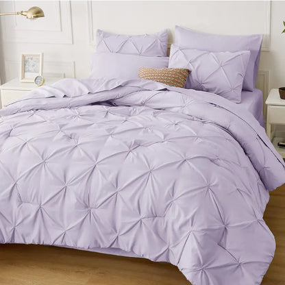 ☁️ 7-Piece King Size Pintuck Comforter Set, All-Season, Ultra-Soft, Machine Washable, Hotel Quality