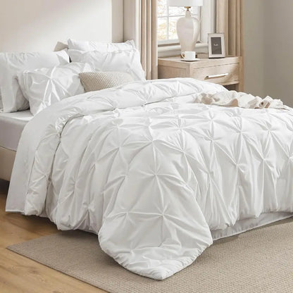 ☁️ 7-Piece King Size Pintuck Comforter Set, All-Season, Ultra-Soft, Machine Washable, Hotel Quality