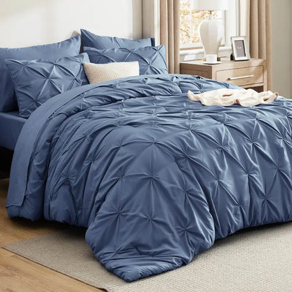 Multi Color Pintuck Comforter Set, Cloud-Like Ultra Soft Breathable All Season Luxury Bedroom Bedding 4/7 Pieces