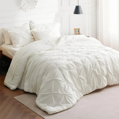 ☁️ 7-Piece King Size Pintuck Comforter Set, All-Season, Ultra-Soft, Machine Washable, Hotel Quality