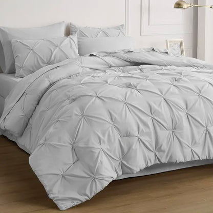 ☁️ 7-Piece King Size Pintuck Comforter Set, All-Season, Ultra-Soft, Machine Washable, Hotel Quality