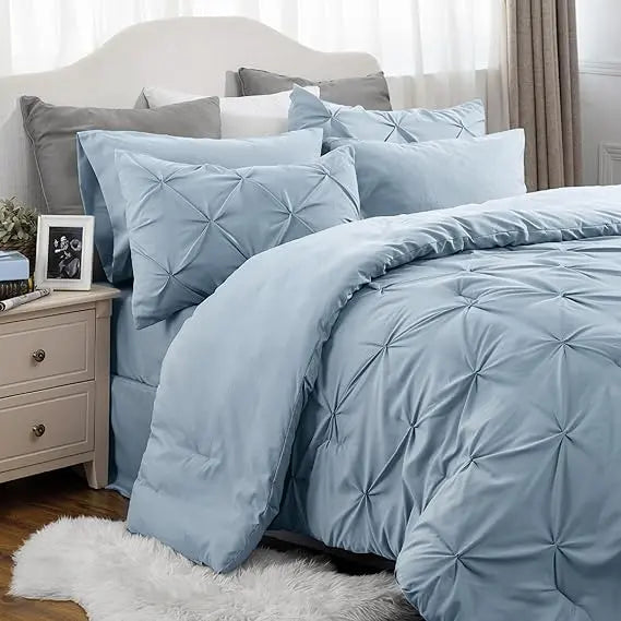 Multi Color Pintuck Comforter Set, Cloud-Like Ultra Soft Breathable All Season Luxury Bedroom Bedding 4/7 Pieces