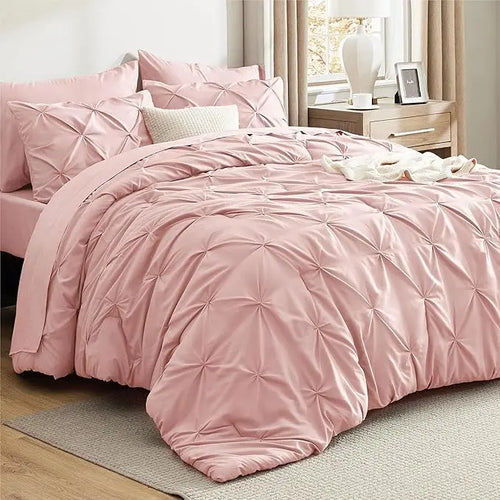 Multi Color Pintuck Comforter Set, Cloud-Like Ultra Soft Breathable All Season Luxury Bedroom Bedding 4/7 Pieces