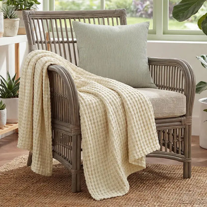 ❄️Cooling Bamboo Waffle Blanket - Soft Breathable Throw for Hot Sleepers