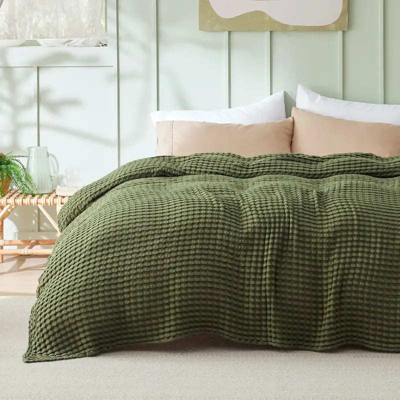 ❄️Cooling Bamboo Waffle Blanket - Soft Breathable Throw for Hot Sleepers